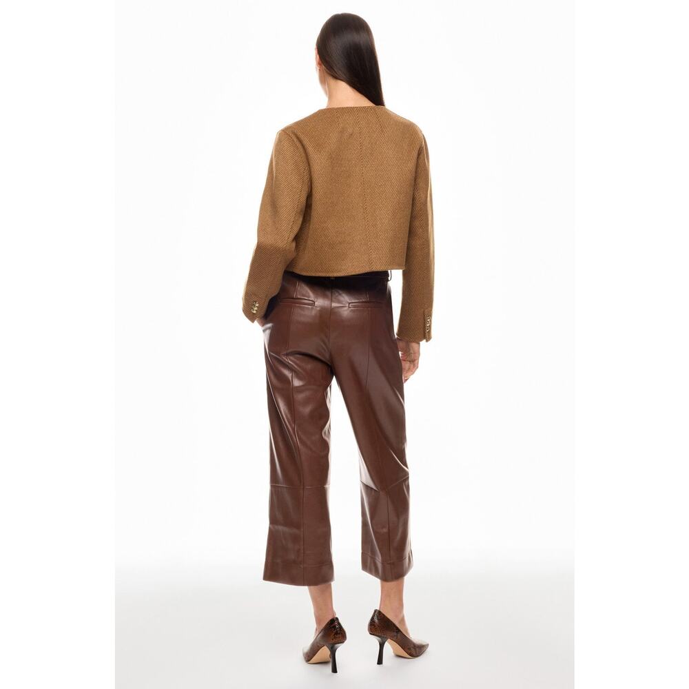 Woven Cropped Jacket and Faux Leather Culotte Pants Set - Brown/Tan - Picture 3 of 12